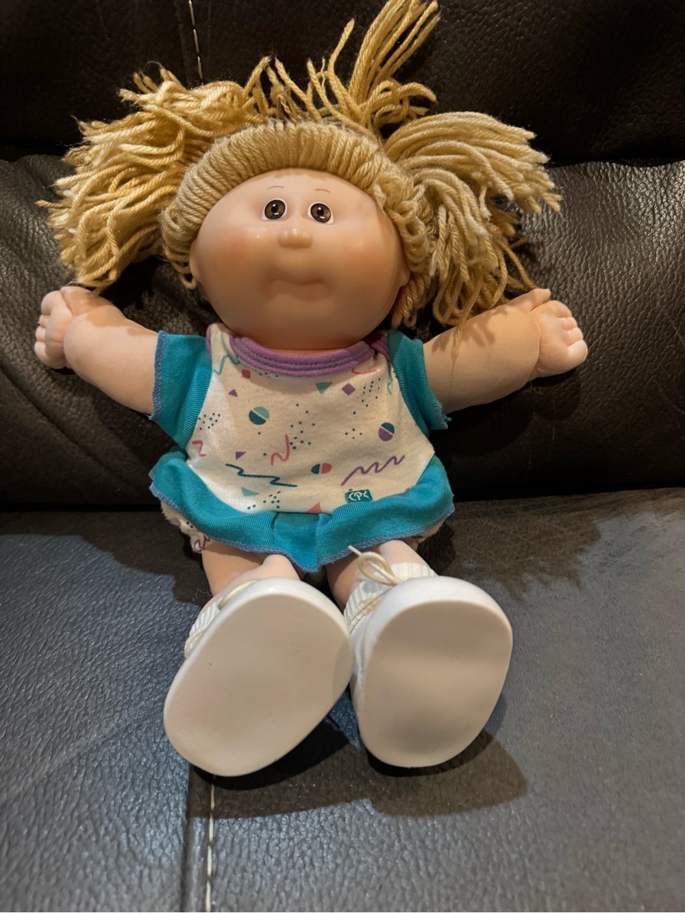 Vintage Cabbage Kids Blonde Yarn Hair Doll in Teal Dress